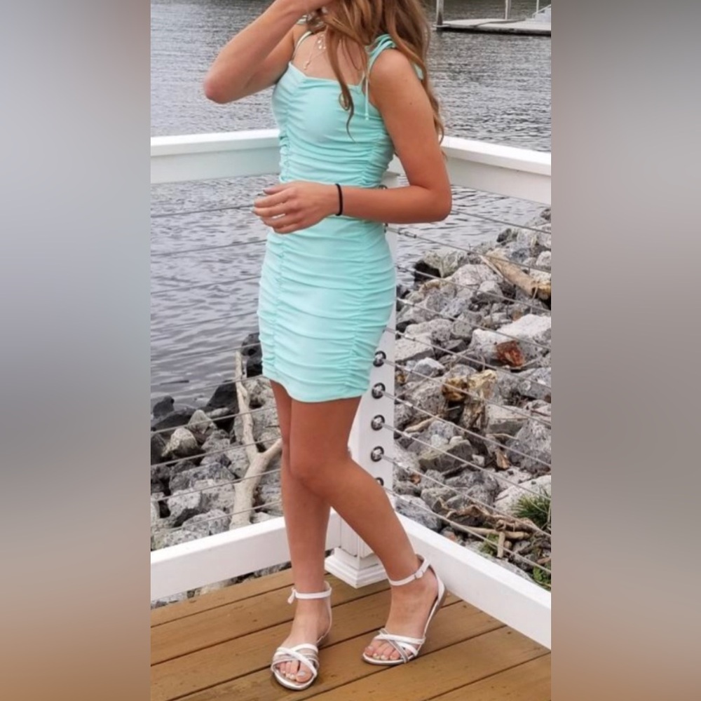 B Darlin Mint Green Ruched Bodycon Mini Dress